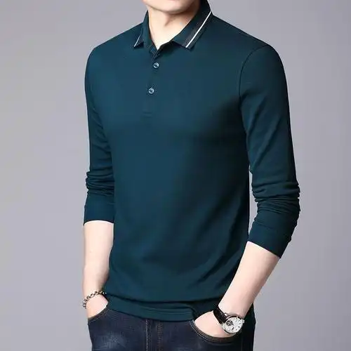 梵克公牛春季男装长袖t恤男翻领宽松体恤中青年打底衫商务休闲polo衫