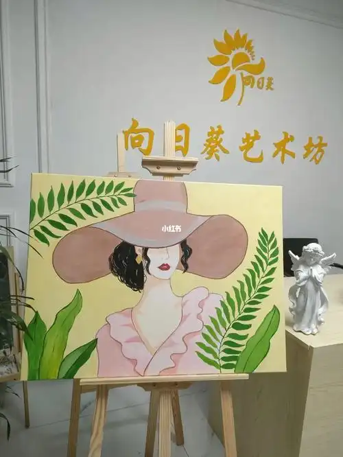 戴帽子的女孩丙烯画装饰画