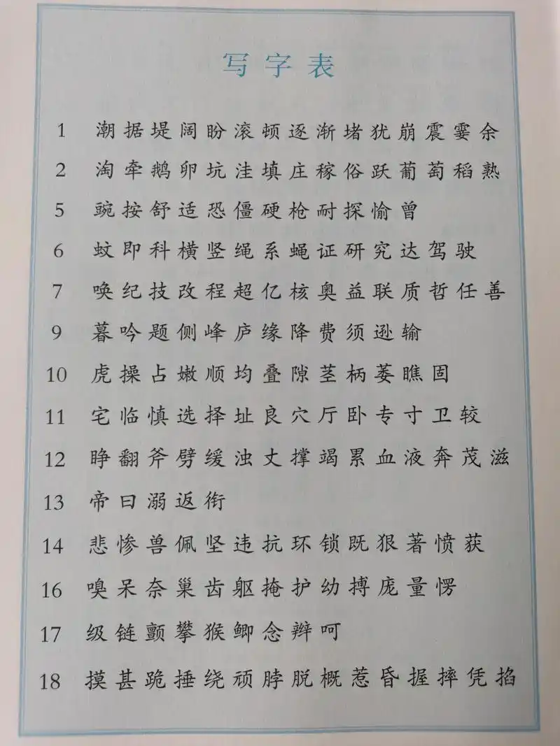 五年级语文上册生字表(部编人教版)