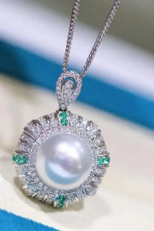 南洋半岛澳白珍珠吊坠海水珍珠项链18k金镶嵌轻奢名媛锁骨链送女友