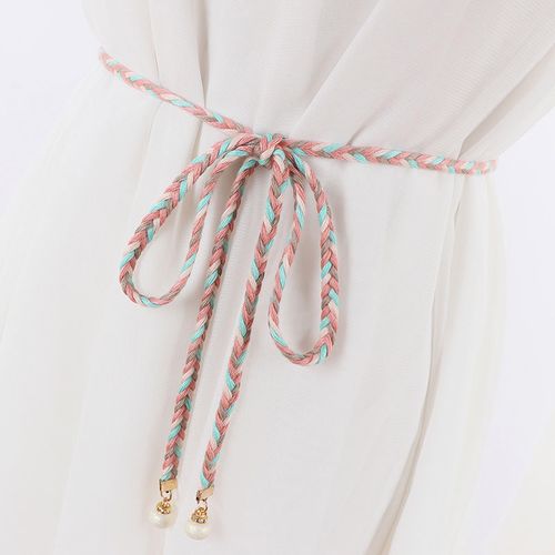 复古编织女士细腰绳装饰水钻珍珠吊坠韩版简约配裙子衬衫腰带腰链