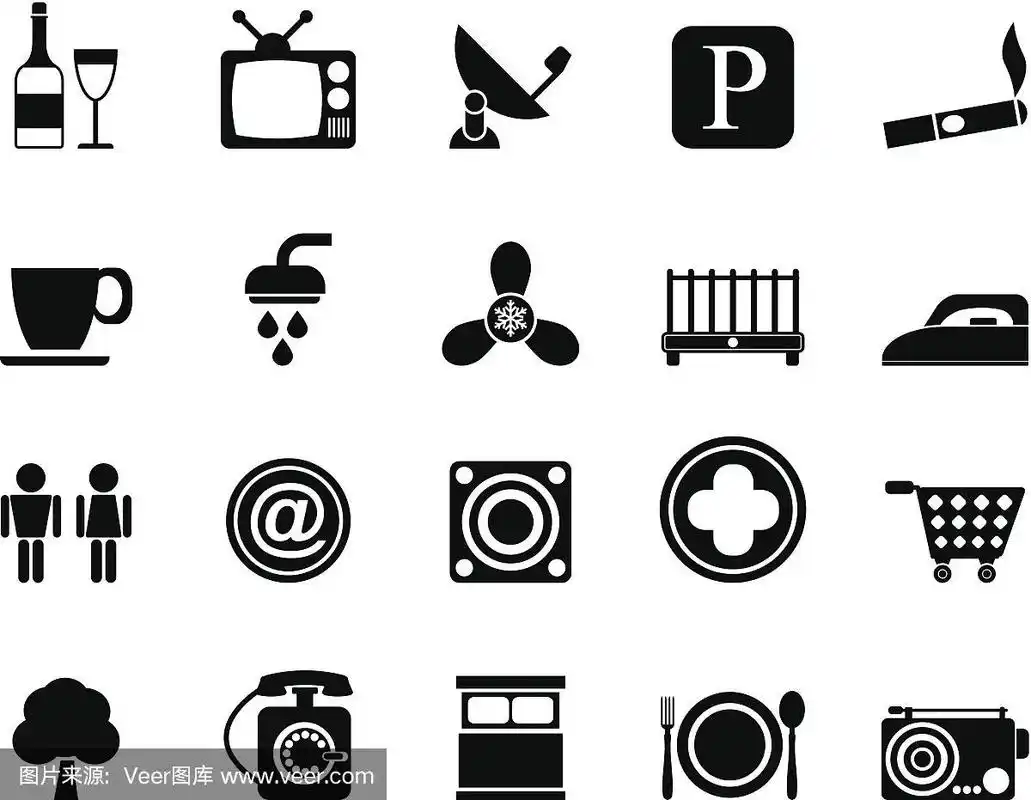 剪影酒店和汽车旅馆物体图标