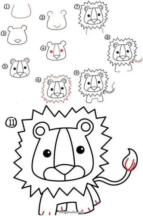 如何画一只卡通的玩具狮子一步一步画玩具小狮子儿童简笔画大全