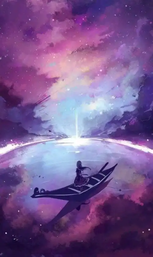 动漫美图:少女星空以及大海,粉色系梦幻唯美壁纸