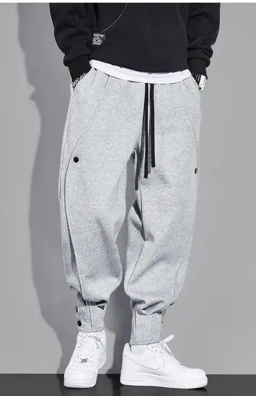 针织裤收口秋冬潮牌ins港风宽松排扣运动裤子gx10795灰色春秋款xxxl