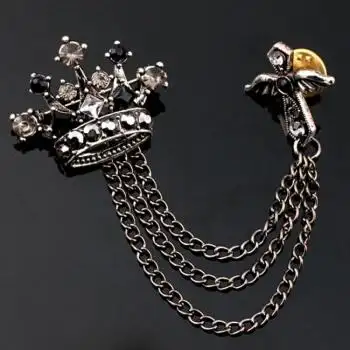 潮男士个性大气西装胸针复古翅膀皇冠链条别针女复古胸章胸花b 皇冠