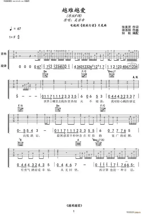 越难越爱( 《使徒行者》主题曲弹唱谱) 吴若希 歌谱简谱网