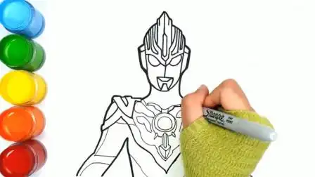 用彩笔画一个重光形态的欧布奥特曼,步骤简单易学