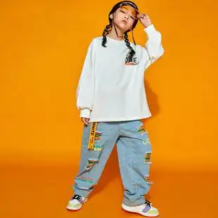 街舞套装男童嘻哈潮牌长袖帅气儿童演出服女童爵士舞服装走秀潮服