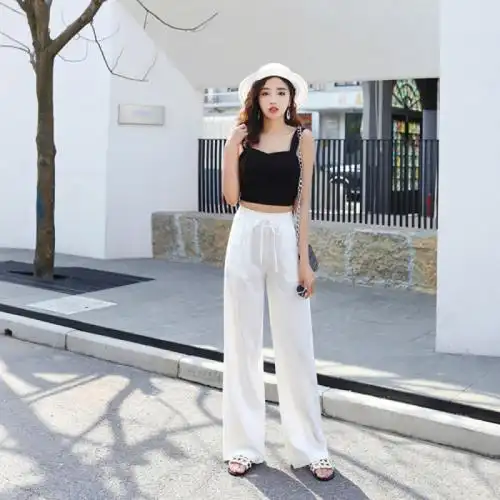 班俏banqiao冰丝坠感阔腿裤女高腰天丝牛仔宽松垂感拖地云朵裤休闲