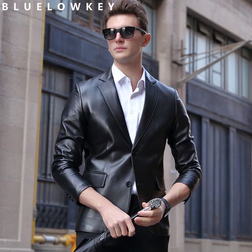 bluelowkey真皮西装男式皮西服男真皮皮衣韩版修身海宁头层绵羊皮