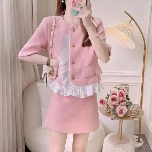 2022年新款高级感名媛小香风套装时尚外套 短裙搭配两件套ins潮