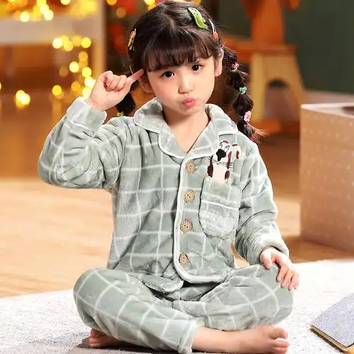 中大童12女孩15岁家居服初中学生套装珊瑚绒女童睡衣法兰绒秋冬季