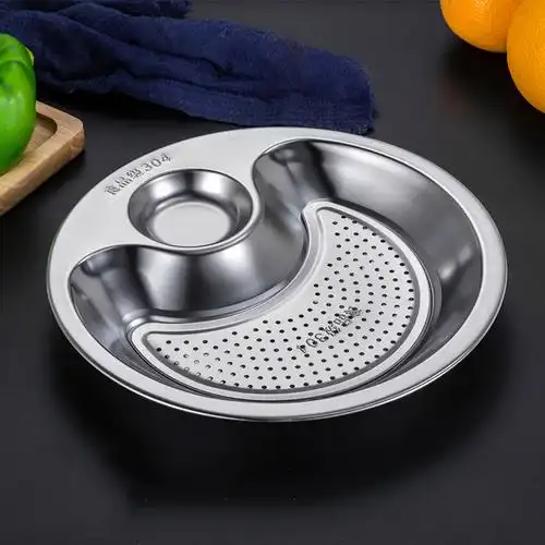 婆媳当家 食品级304不锈钢捞饺子盘沥水双层家用创意水饺带酱醋碟