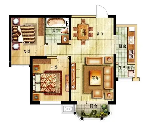 80平方平房两室两厅户型设计图