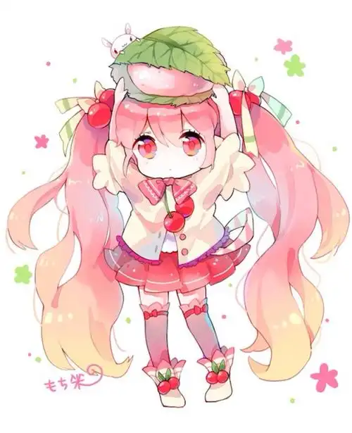 动漫原创插画手绘二次元少女唯美萌q版樱初音和果子