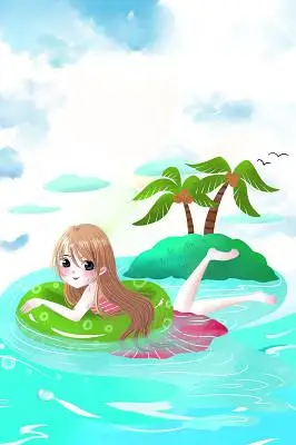 防溺水夏天夏日女生游泳卡通素材