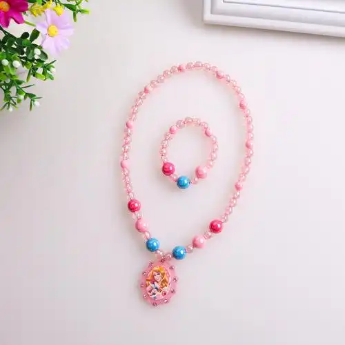 韩版儿童珍珠项链手链套装女小公主串珠卡通女孩百搭首饰品