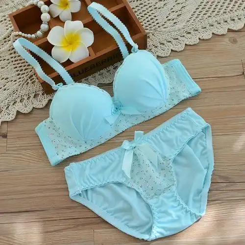 日系小清新简约少女文胸甜美聚拢棉质内衣内裤文胸套装
