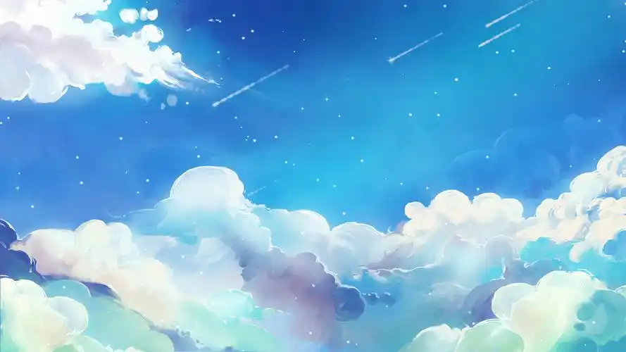 4k唯美插画梦幻天空白云清晨蓝天阳光流星背景视频白云插画