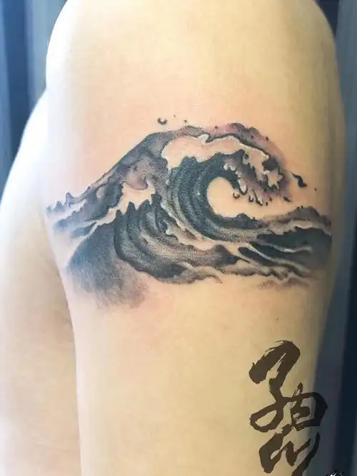 水墨浪花 遮盖_纹身图案手稿图片_ak的纹身作品集