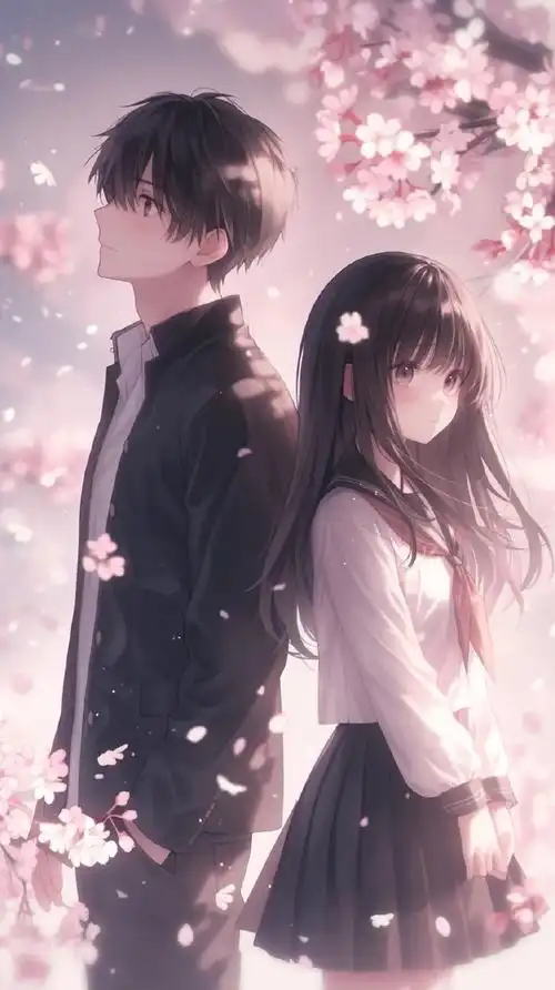 樱花树下的甜蜜约会|二次元浪漫情侣壁纸#手机壁纸##唯美图片##情侣
