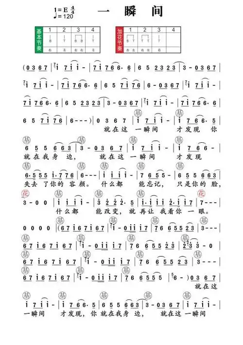 《一瞬间》曲谱