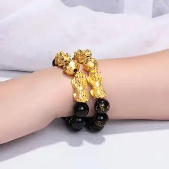 众润黄金貔貅手链男999足金貔恘黄金手串女3d硬金皮丘转运珠送男友