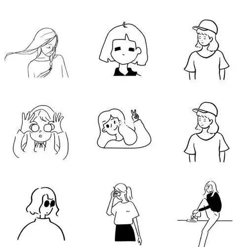 简笔画 ins风 简约风女生头像走一波 黑白简笔画简单清新还有点