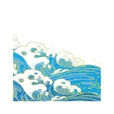 海浪浪花png素材国潮工笔画元素浪花龙虾png素材中国风国潮工笔画元素