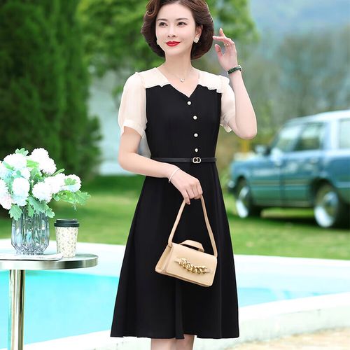 千枫绮矮个子微胖女生穿搭四十岁母亲节妈妈装夏款洋气拼接连衣裙中年