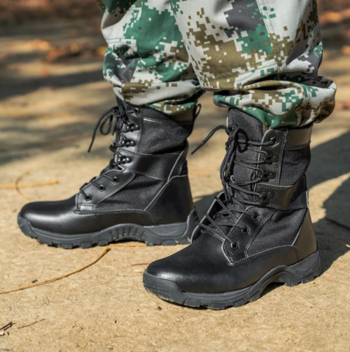 防滑橡胶大底棕色打击引导军队军靴无侧拉链