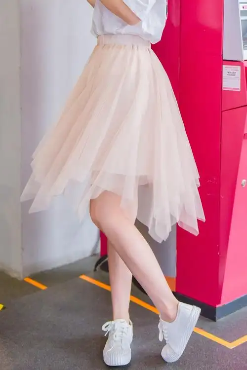 森女部落小清新仙女不规则网纱裙纱裙学院风半身裙a字裙半裙短裙