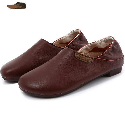 ideamini2021春季新款妈妈鞋软皮软底单鞋女皮平底休闲百搭皮鞋大码