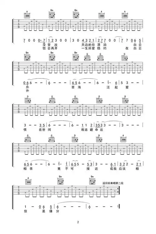 卢冠廷《一生所爱吉他谱》a调原版弹唱谱