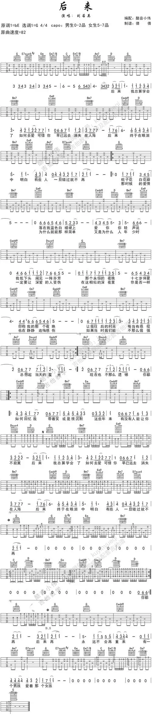 后来吉他谱 - 六线谱-尤克里里谱-ukulele谱 - 升诚吉他网