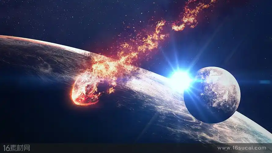 绚丽宇宙中的行星和坠落燃烧的陨石高清图片