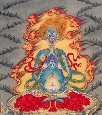 丝绸高清鬼王画像/面然大士/神仙画像/神像/神仙画/佛画/地府图