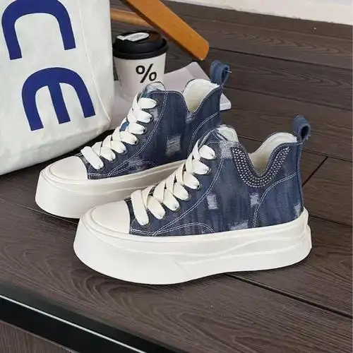 高帮帆布鞋女2024新款秋季厚底增高板鞋子小众设计感休闲运动潮鞋