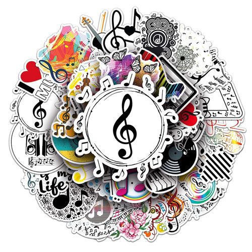 50张唱片乐器音乐音符卡通涂鸦贴画滑板车行李箱水杯平板装饰贴纸