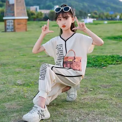 14女童短袖运动套装8到十女大童夏装中裤13小学生女孩衣服12-15岁