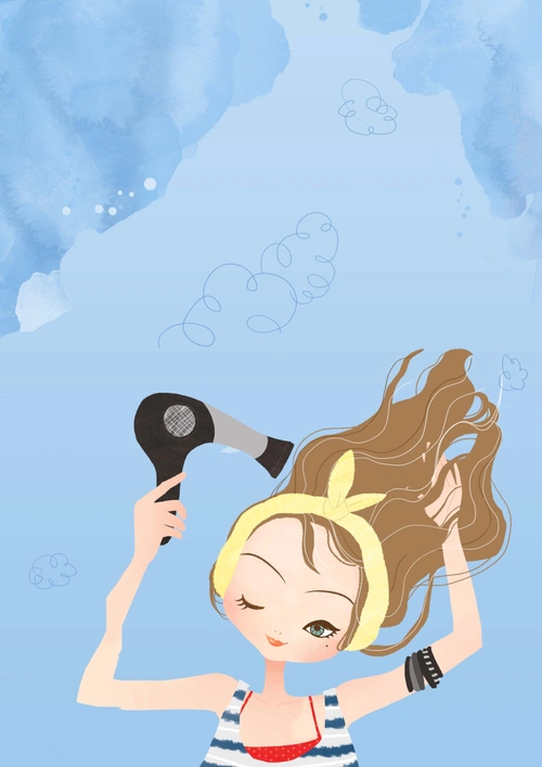 时尚手绘吹头发的女性海报背景模板