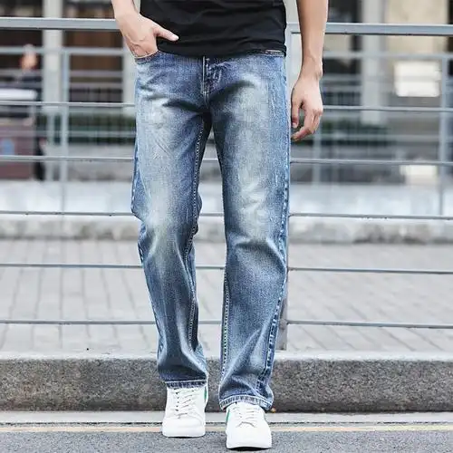 newlake大牛传说秋季复古赤耳丹宁牛仔裤男直筒宽松大码弹力窄幅阿美