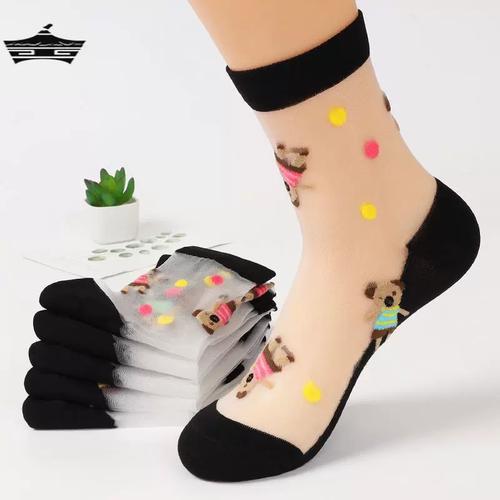 10双袜子女中筒春秋季夏天薄款水晶玻璃丝短袜棉底丝袜女夏季透明