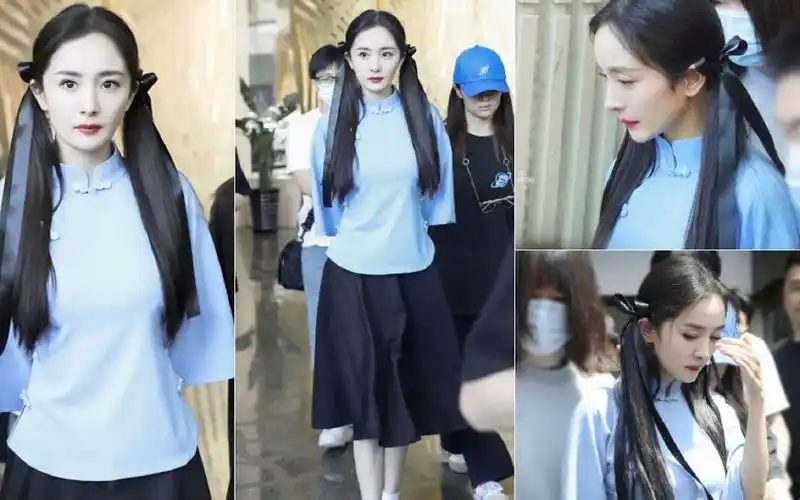 杨幂双马尾发型鬼马俏皮 身着民国学生装元气满满