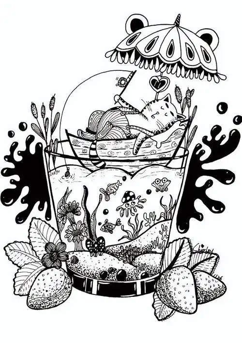 美食类主题黑白线描素材,喜欢吃的,还想减肥的,可以只画不吃!