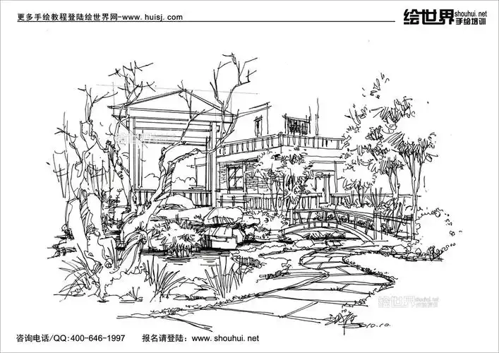 高清绘世界手绘园林景观手绘线稿你值得拥有