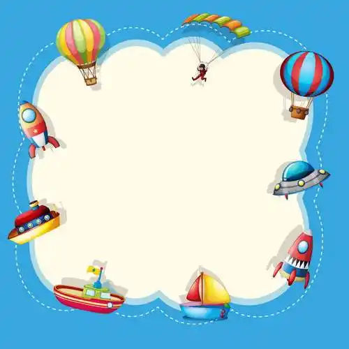 各种卡通热气球火箭儿童节边框图片免抠素材