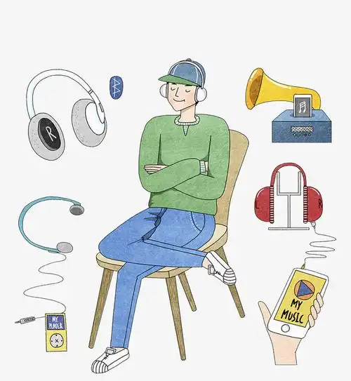 关键词 : 手绘,装饰插图,双手抱胸,听音乐,男孩,人物插画