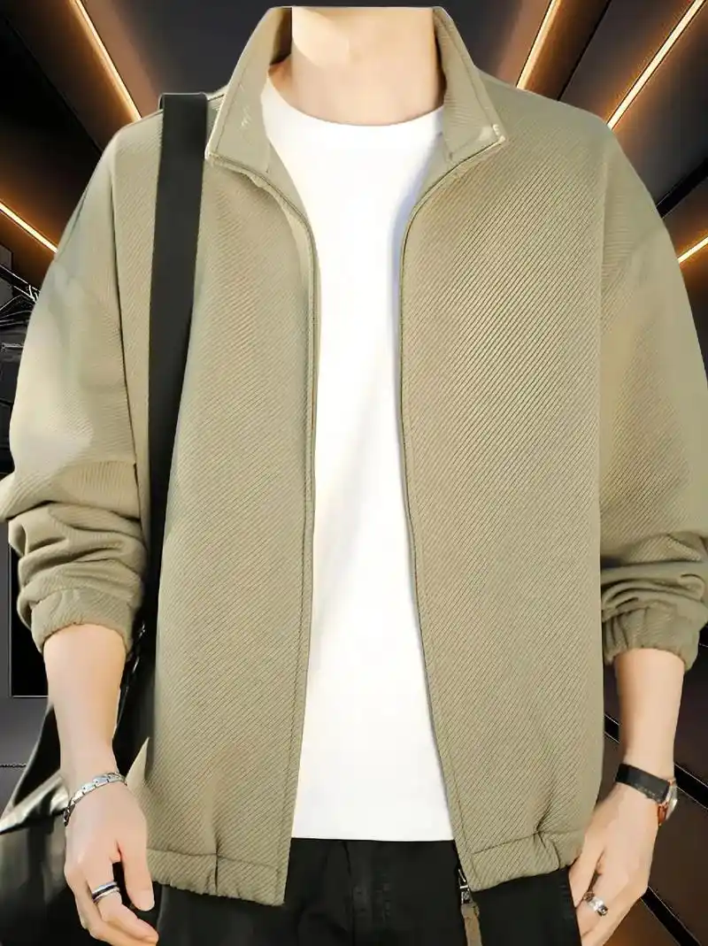 这款棉致立领夹克男士外套春秋2024新潮牌休闲宽松痞帅男款上衣服